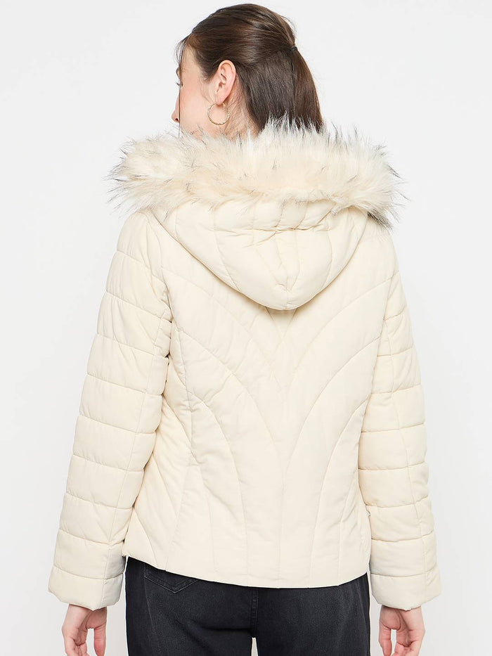 Madame Quilted Beige Jacket with Hood