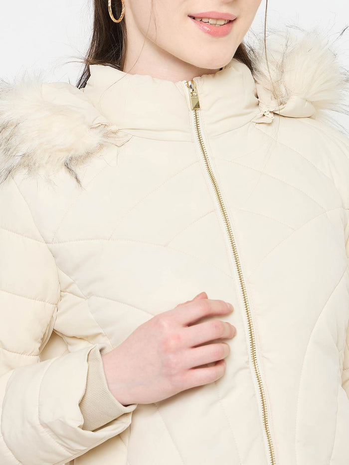 Madame Quilted Beige Jacket with Hood