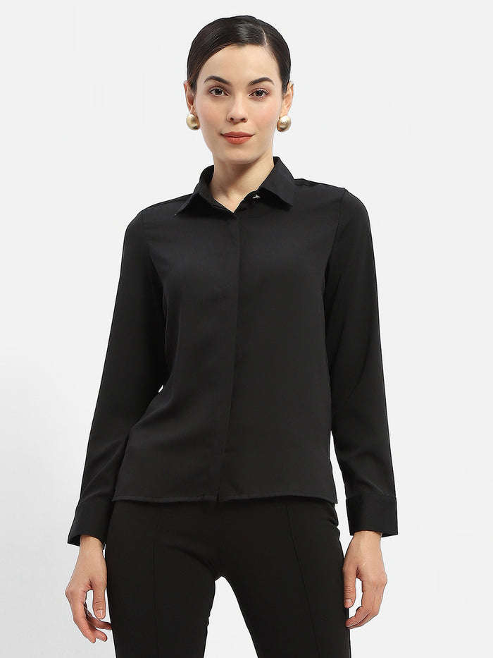 Madame Solid Black Regular Shirt