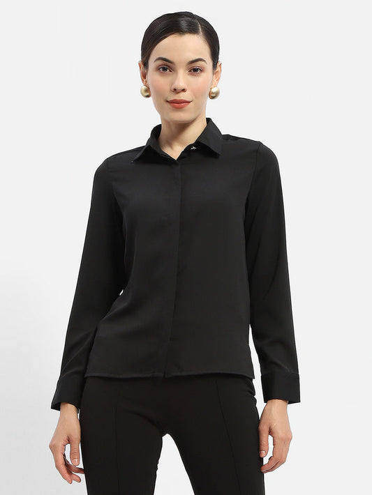 Madame Solid Black Regular Shirt