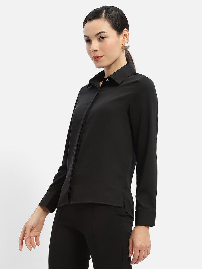 Madame Solid Black Regular Shirt