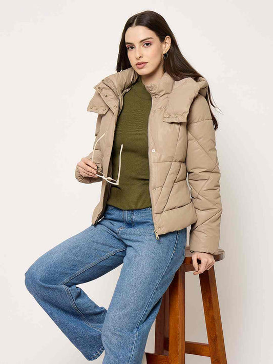 Madame Taupe Quilted PU Leather Jacket