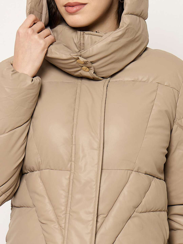 Madame Taupe Quilted PU Leather Jacket