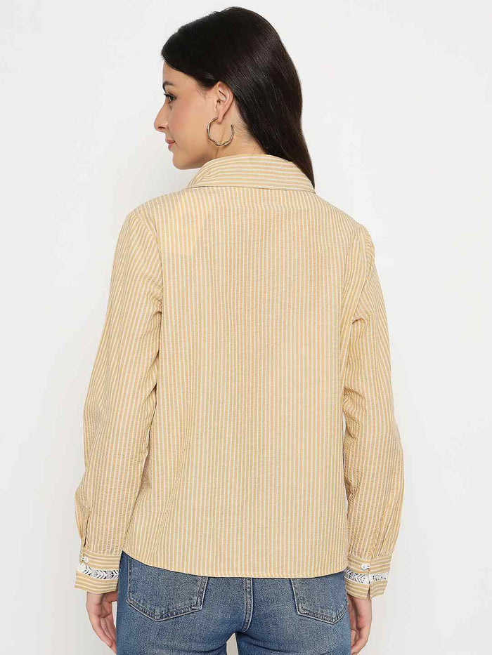 Madame Textured Embroidered Accents Beige Shirt