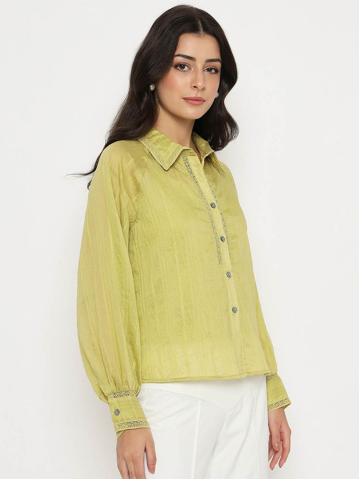 Madame Textured Nylon Blend Cyber Lime Full Sleeve Shirt