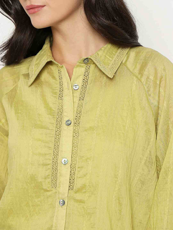 Madame Textured Nylon Blend Cyber Lime Full Sleeve Shirt