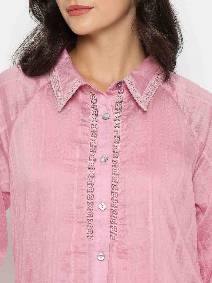 Madame Textured Nylon Blend Pink Full Sleeve Shirt