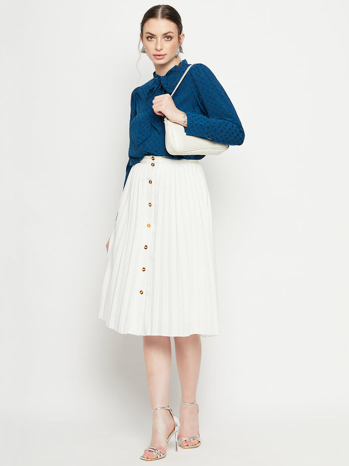 Madame Tie-Up Neck Full Sleeve Teal Shirt