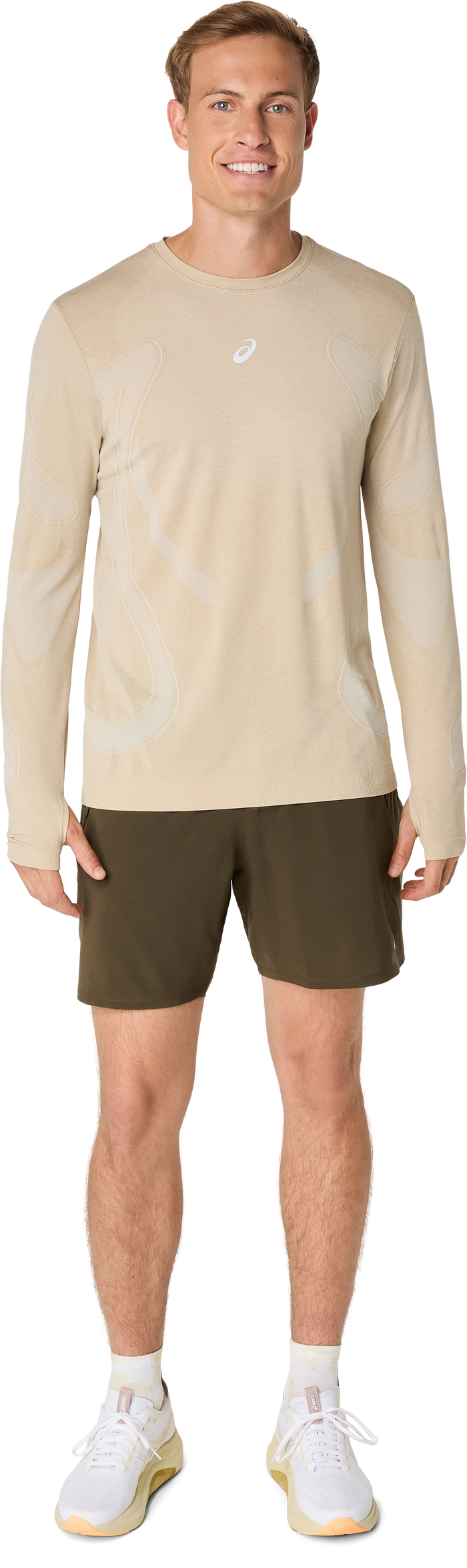 Marathon ASICS Road Seamless LS Top - Cream (Men's Sizing)