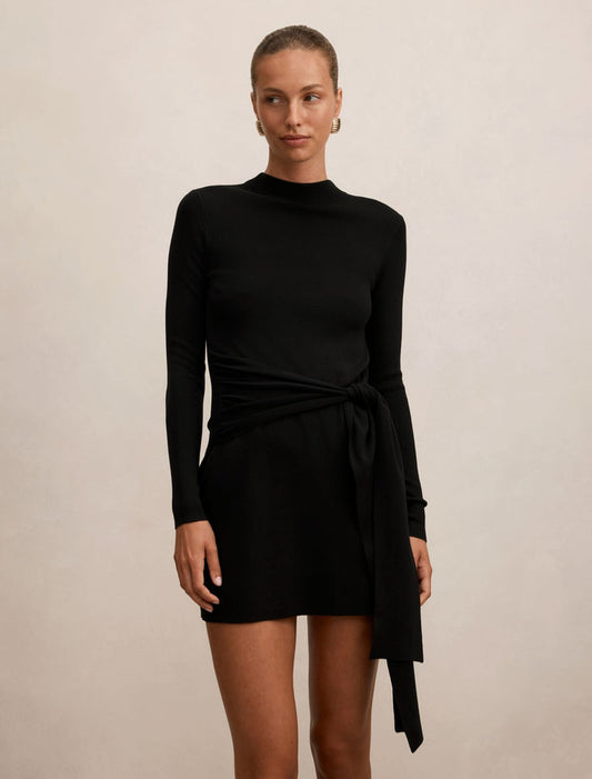 Margot Tie Waist Mini Dress Black Forever New