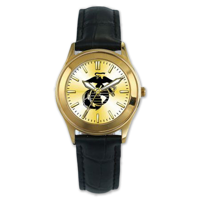 Marines Ladies Leather Strap Watch (Black)