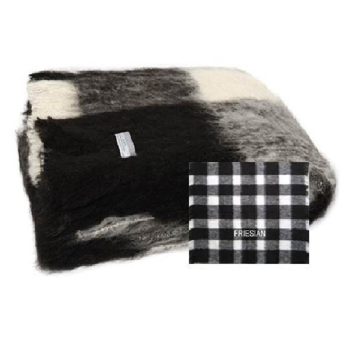 Folded Alpaca fleece throw in Friesian colour with pattern block.