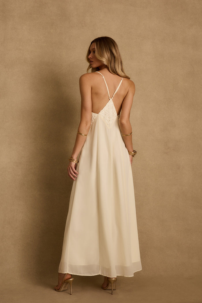 Maya Cream Chiffon Maxi Dress