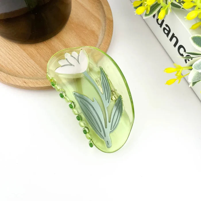 Medium Transparent Floral Claw Clip