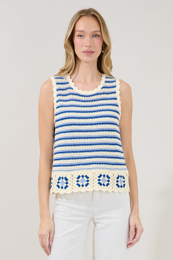 Melcia Crochet Stripe Sweater Top
