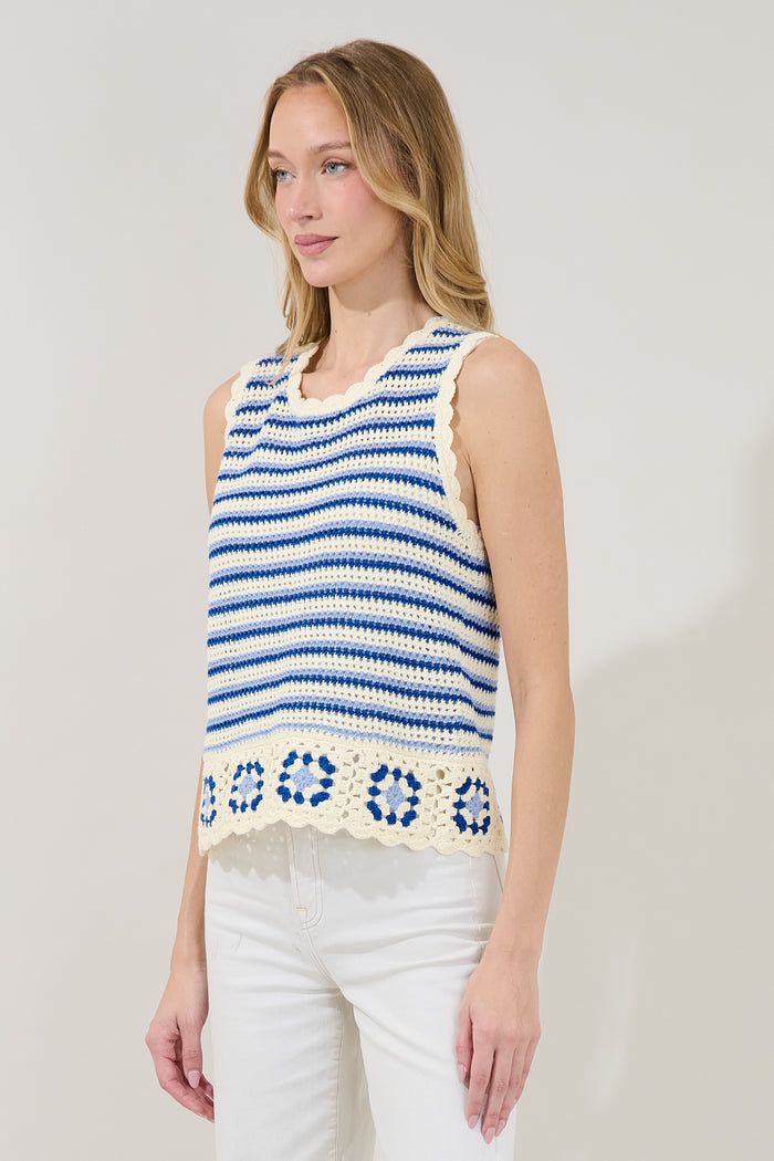 Melcia Crochet Stripe Sweater Top