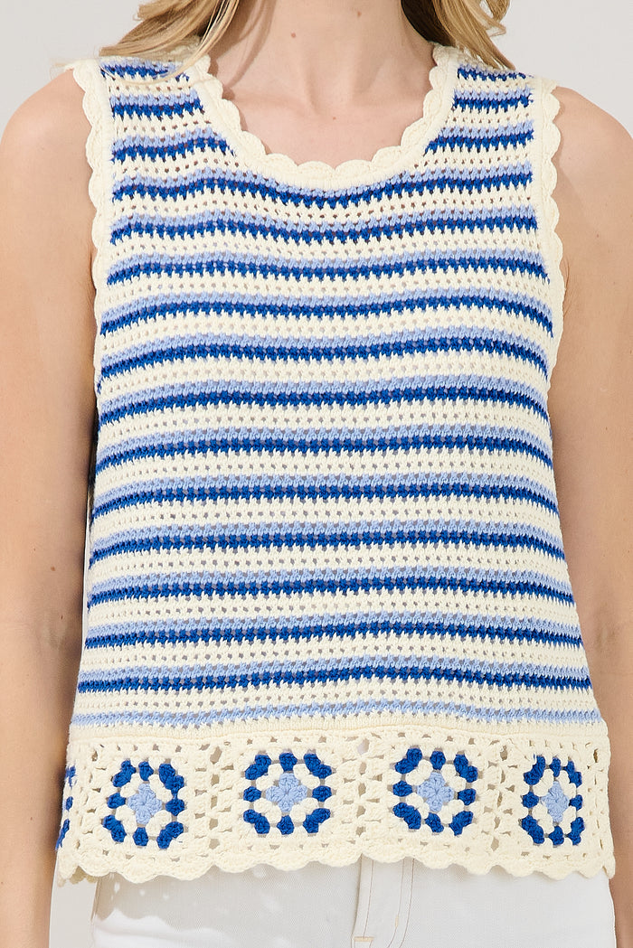 Melcia Crochet Stripe Sweater Top