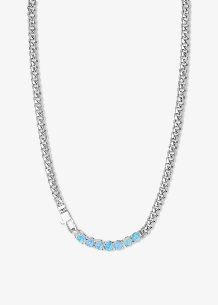 Silver chain necklace with seven opal stones