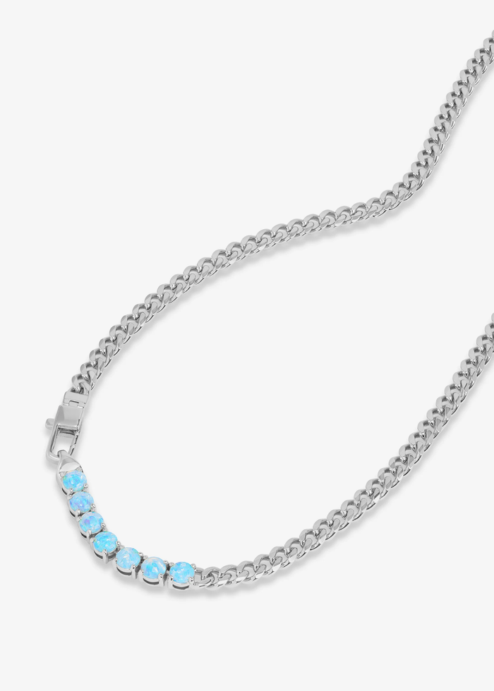 Silver chain necklace with seven opal stones