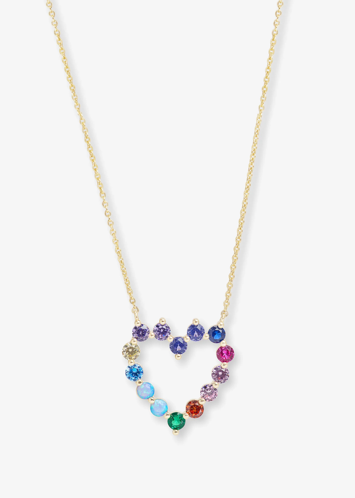 Gold chain necklace with a multicolor heart pendant