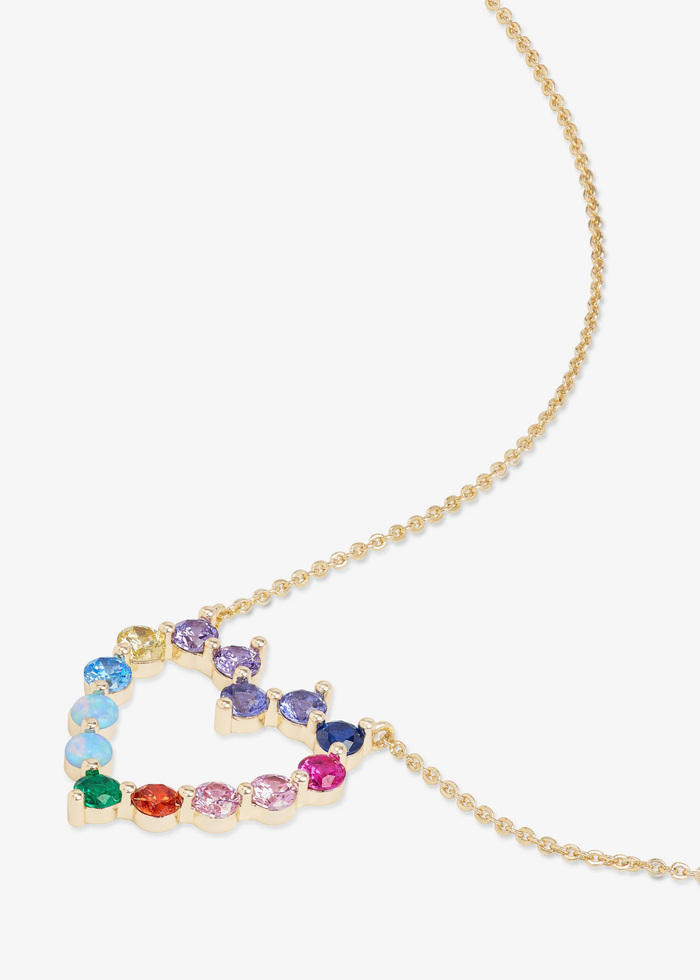 Gold chain necklace with a multicolor heart pendant