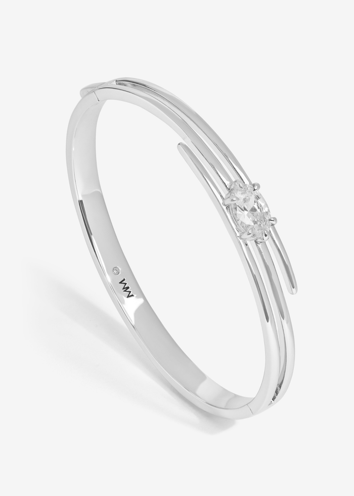 Silver lasso cuff bracelet with a diamond stud