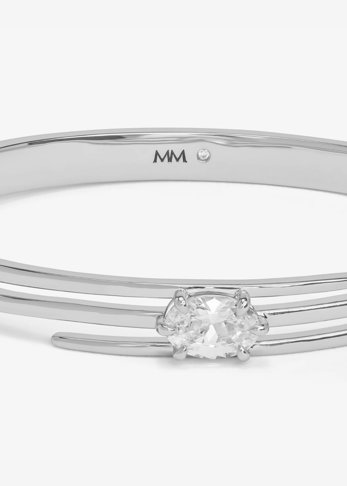 Silver lasso cuff bracelet with a diamond stud