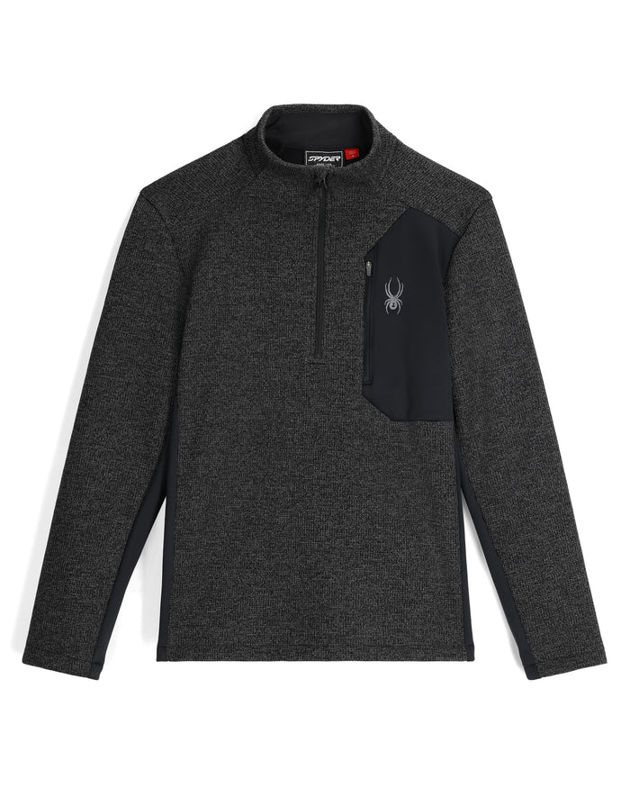 Gray long-sleeve shirt with a black pocket on a white background