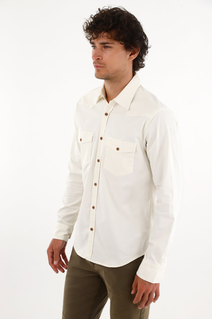Men's Twill Shirt with Pockets in Cream