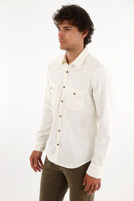 Men's Twill Shirt with Pockets in Cream