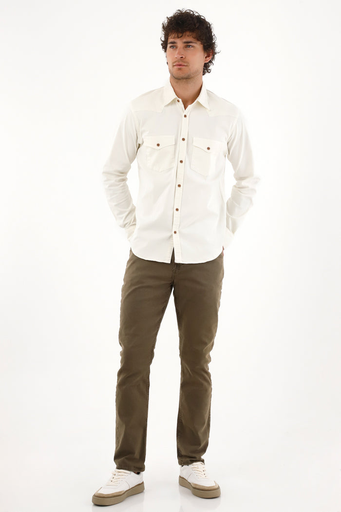 Men's Twill Shirt with Pockets in Cream
