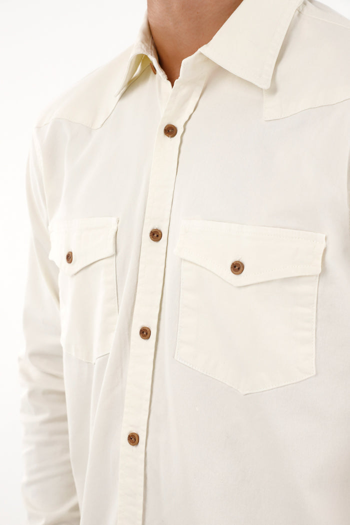 Men's Twill Shirt with Pockets in Cream