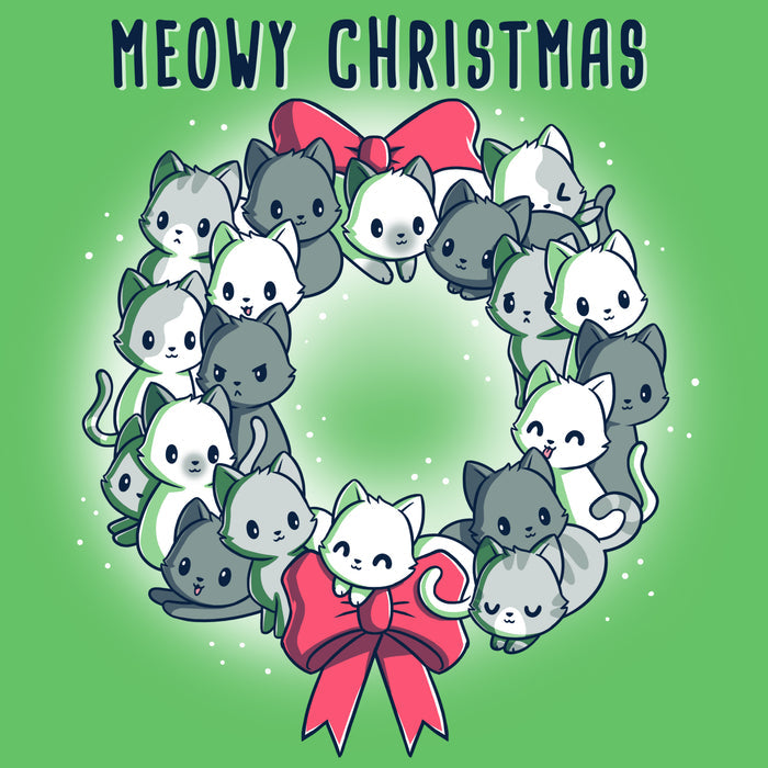Premium Cotton T-shirt_TeeTurtle Meowy Christmas Wreath apple apparel featuring kawaii and sweet cats in the shape of a wreath with two red bows.