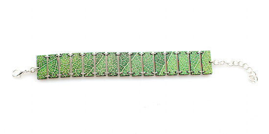 Micro leaf pattern laser-cut wood bracelet, made in USA