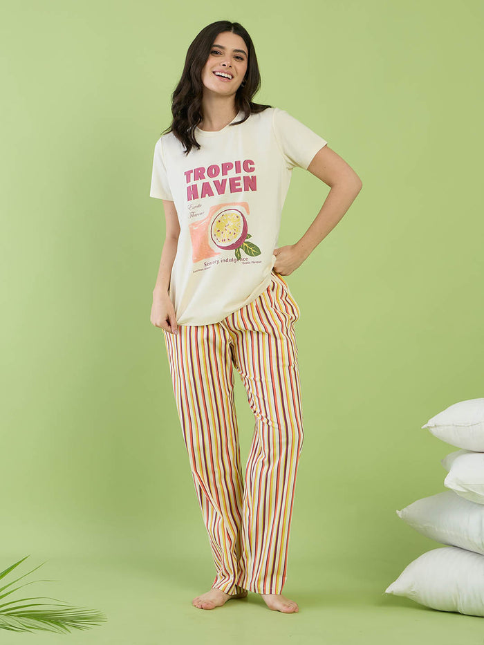 mSECRET Beige Tropic Cotton Night Suit Set