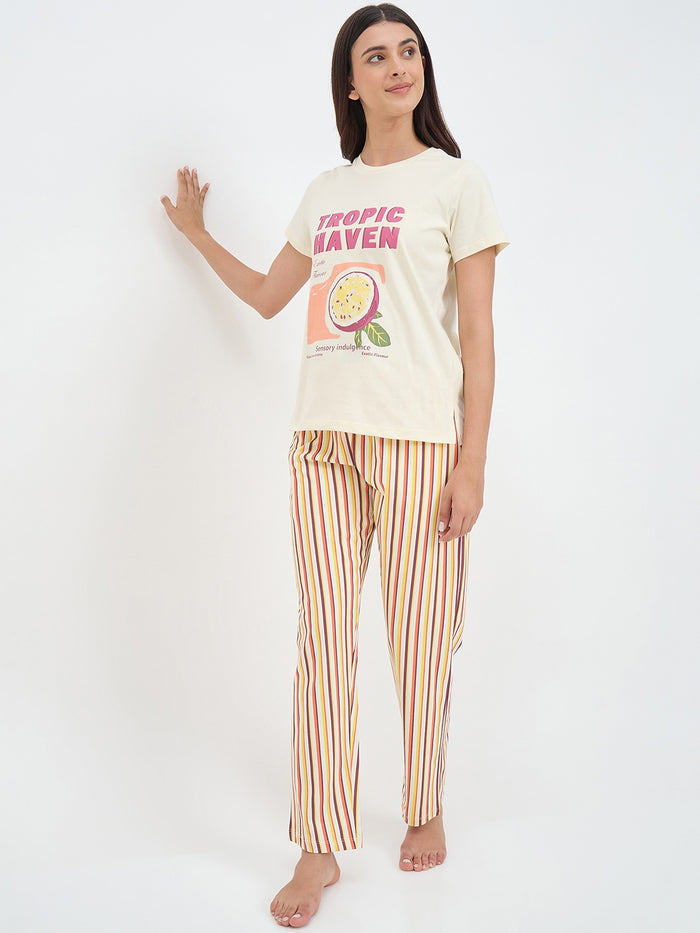 mSECRET Beige Tropic Cotton Night Suit Set