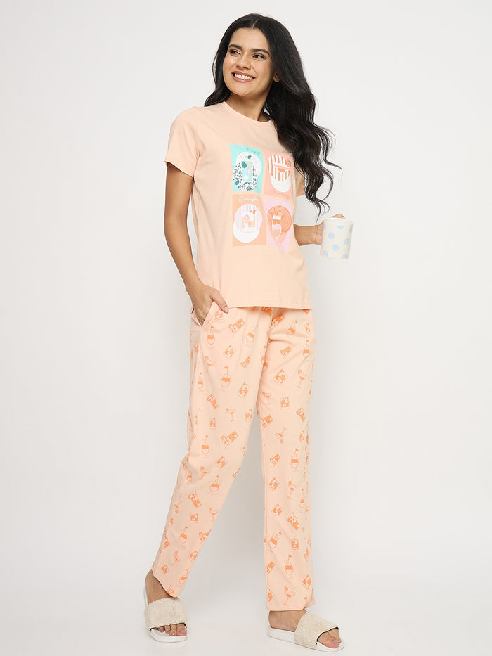 mSECRET Graphic Print Orange Cotton Night Suit