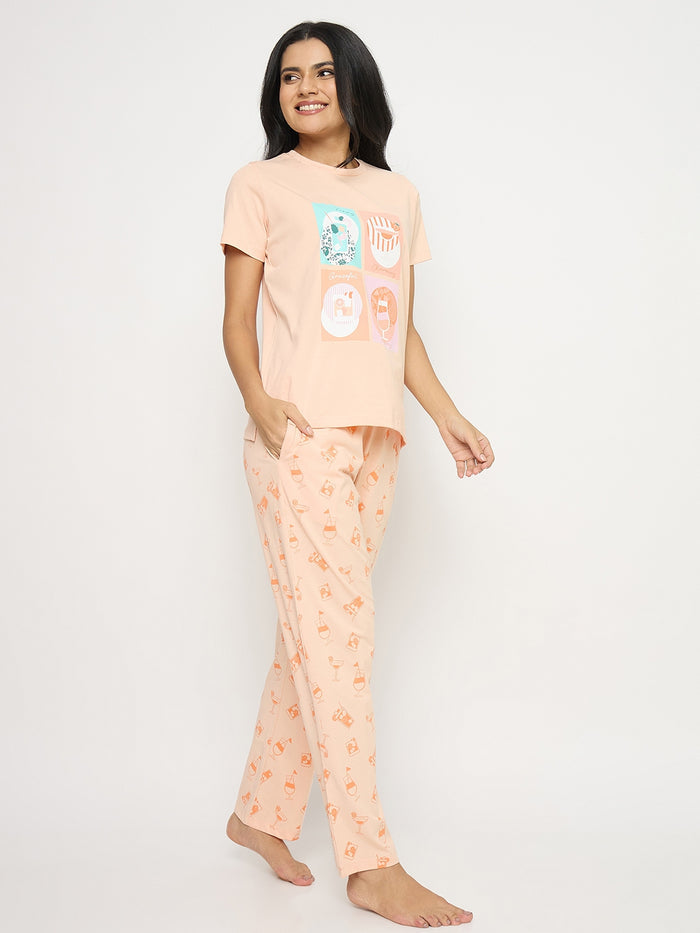 mSECRET Graphic Print Orange Cotton Night Suit