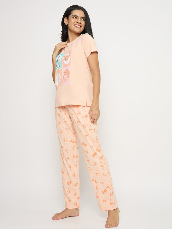 mSECRET Graphic Print Orange Cotton Night Suit
