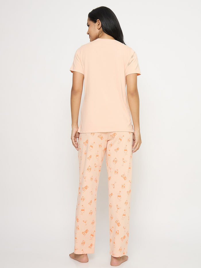 mSECRET Graphic Print Orange Cotton Night Suit