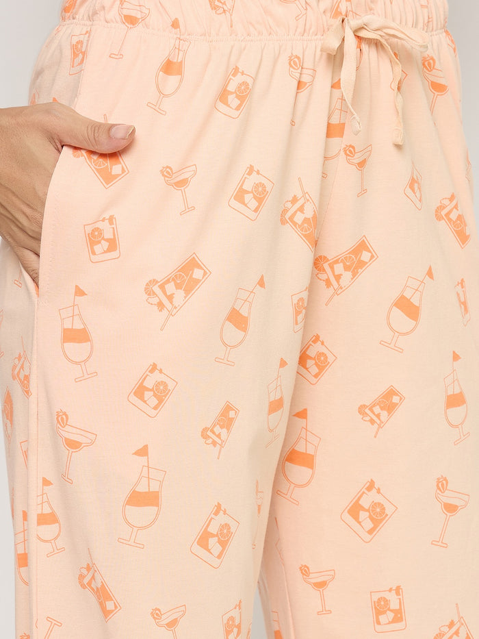 mSECRET Graphic Print Orange Cotton Night Suit