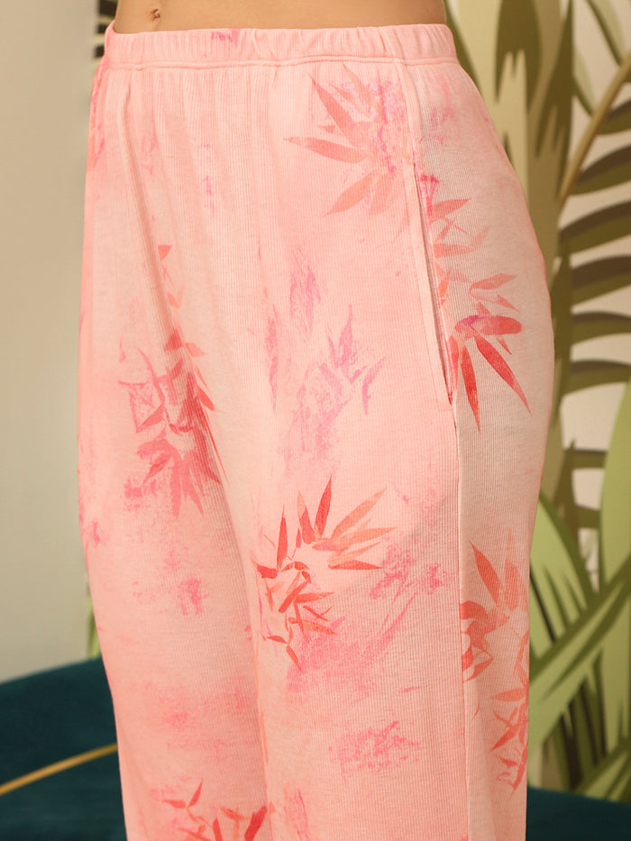mSECRET Graphic Print Top and Straight Bottom Coral Nightsuit