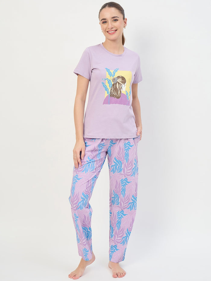 mSECRET Mauve Printed Cotton Night Suit