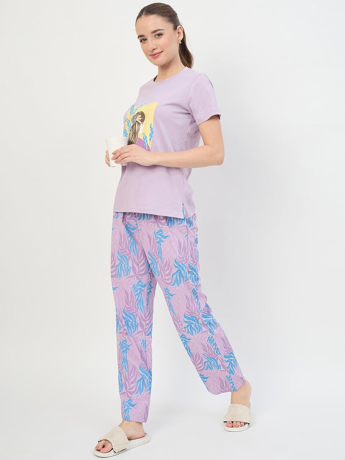 mSECRET Mauve Printed Cotton Night Suit
