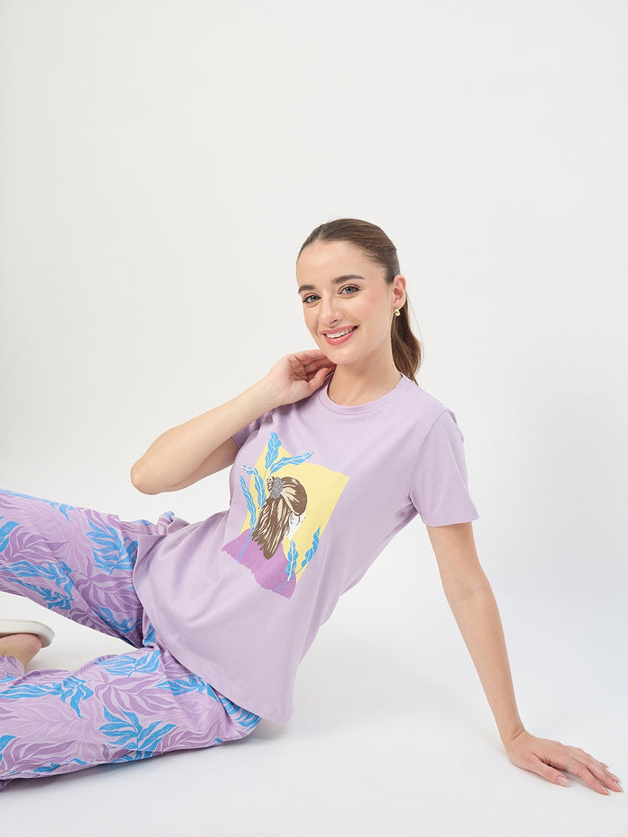 mSECRET Mauve Printed Cotton Night Suit