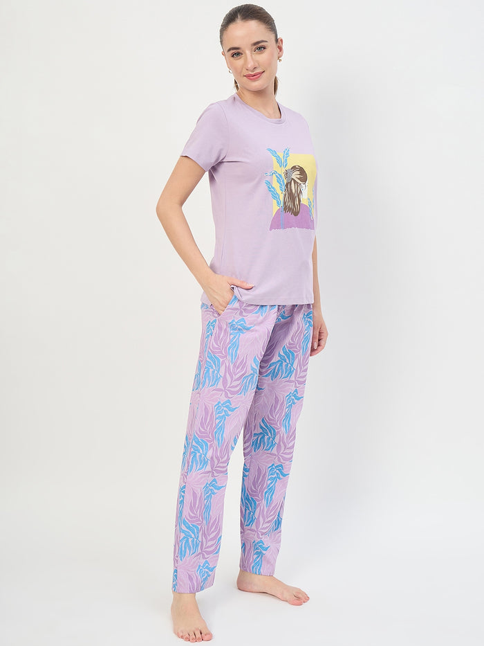mSECRET Mauve Printed Cotton Night Suit
