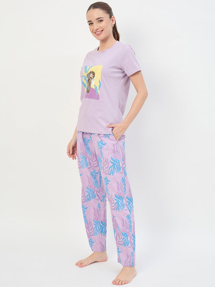 mSECRET Mauve Printed Cotton Night Suit