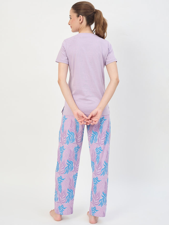 mSECRET Mauve Printed Cotton Night Suit