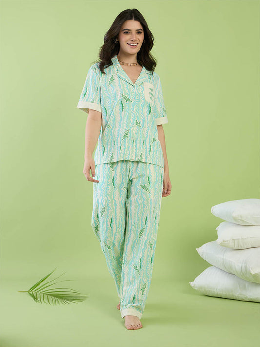 mSECRET Mint Printed Cotton Half Sleeve Night Suit