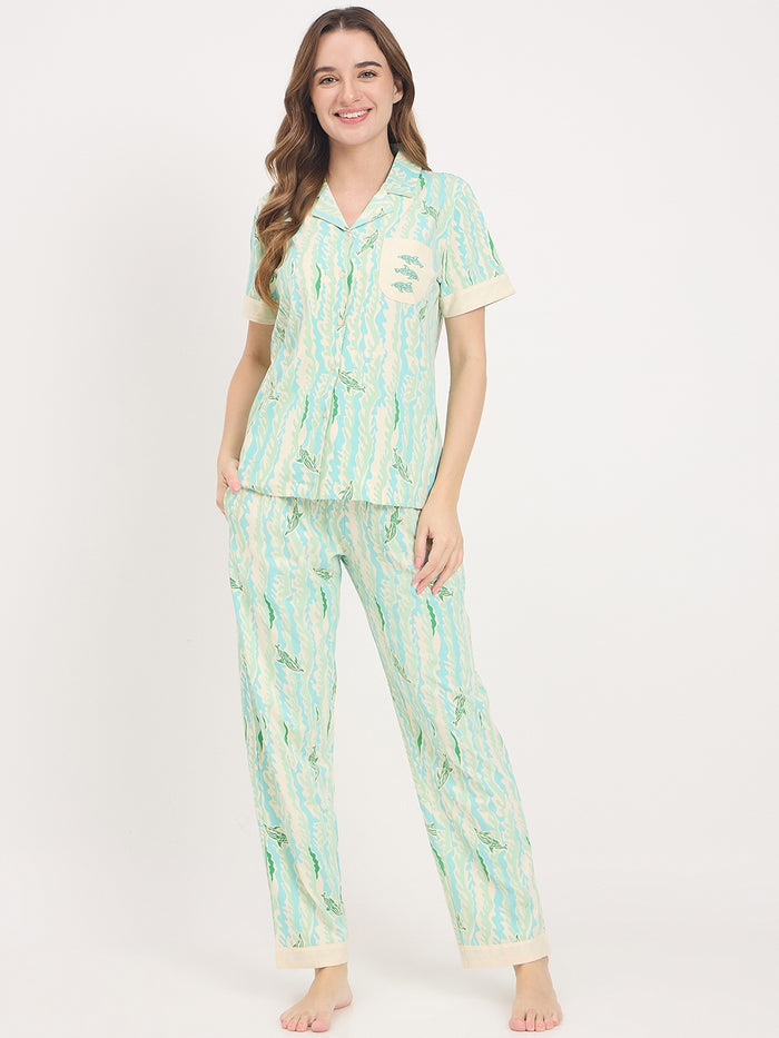 mSECRET Mint Printed Cotton Half Sleeve Night Suit